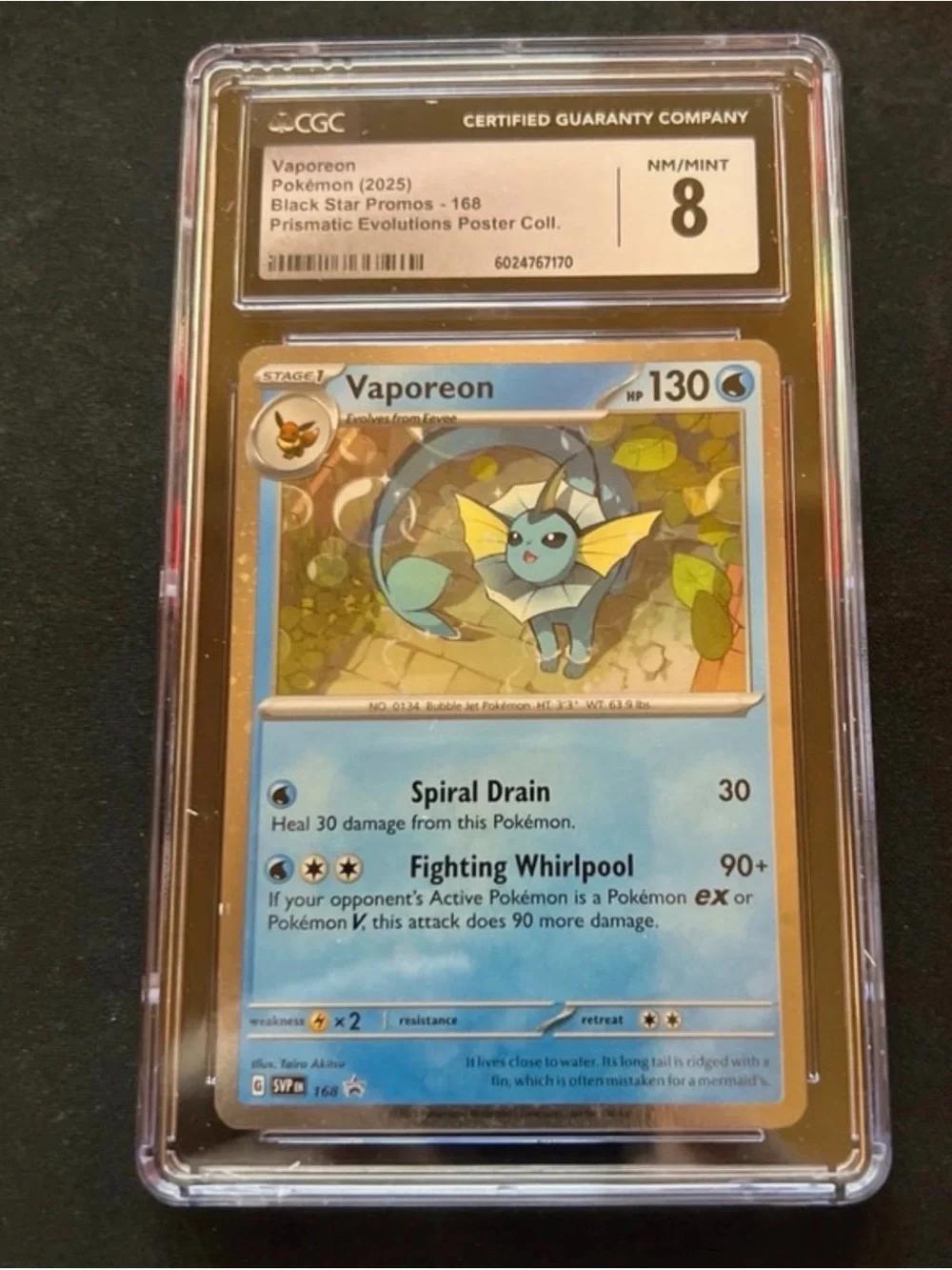 Vaporeon 168 Black Star Promo Prismatic Evolutions Pokemon 2025 CGC 8